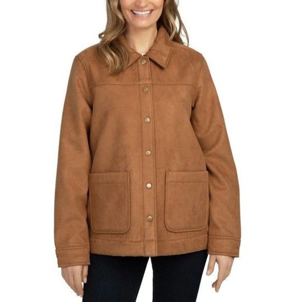 Boston Traders Womens Tan Brown Sherpa Lined Jacket Faux Suede XS NWT